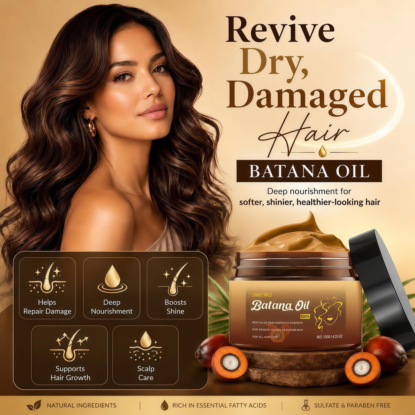 Botana Oil Hair Growth, Batana Oil for Hair Growth Vital, Raw Batana Paste, 100% Pure Natural Botana Hair Mask from Honduras, Nourishes Damaged Hair, Prevents Hair Loss (1pc)